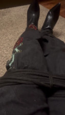 Struggling in jeans and boots