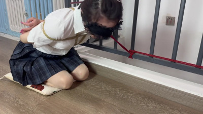 Girl tied on stairwheel and vided with gag