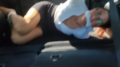 Amateur girl gagged and kidnapped in her car