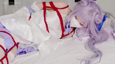 Bondage Bliss: White Gown & Purple Hair Intimate Play