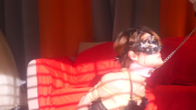 Bondage Bliss: Red Dress Woman's Cozy Seduction