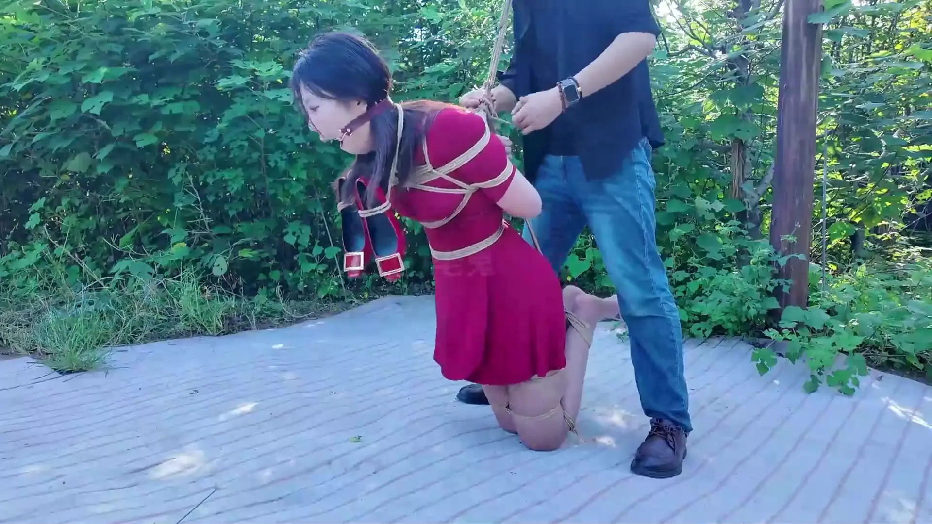 New Bondage Scene: Bondage Fun: Red Dress Girl Ties Up! - Stream & Download HD | BondageVid.com