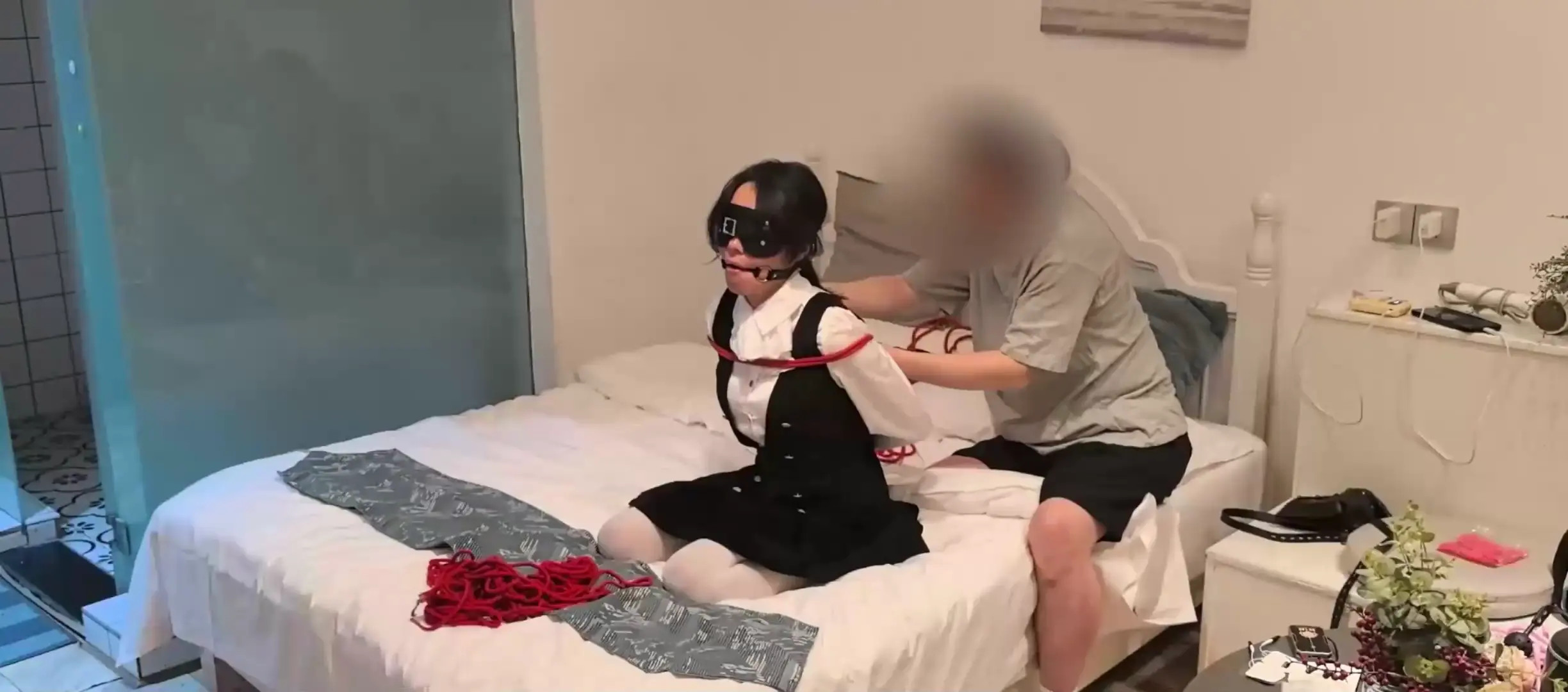 New Bondage Scene: Bondage Bliss: Red Rope Seduction & Lace Entwined - Stream & Download HD | BondageVid.com