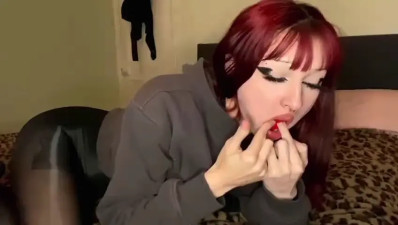 Redhead self bondage orgasm