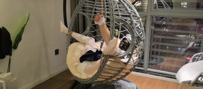 CD White silk maid hanging basket with legs spread