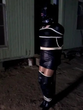 CD tied to pole and hooded