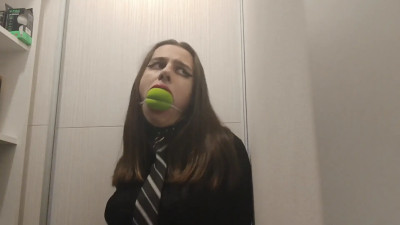 Secretary KatieGags ball gagged in the closet!