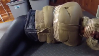 Gagged in her new furry jacket