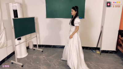 Asian girl bound in wedding dress