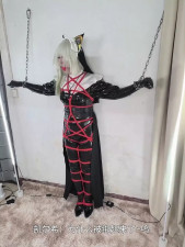 Bondage Tease: Red Harness, Black Cat, White Hair Heat