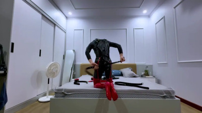 CD self bondage with leg and armbinder gone wrong