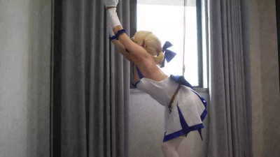 Bondage Seduction: White Dress, Blue Sash, Night's Embrace