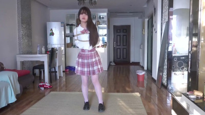Chinese girl in uniform bondage with huge ball gag