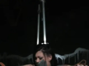 Strapped to bars vibed and tits tensed